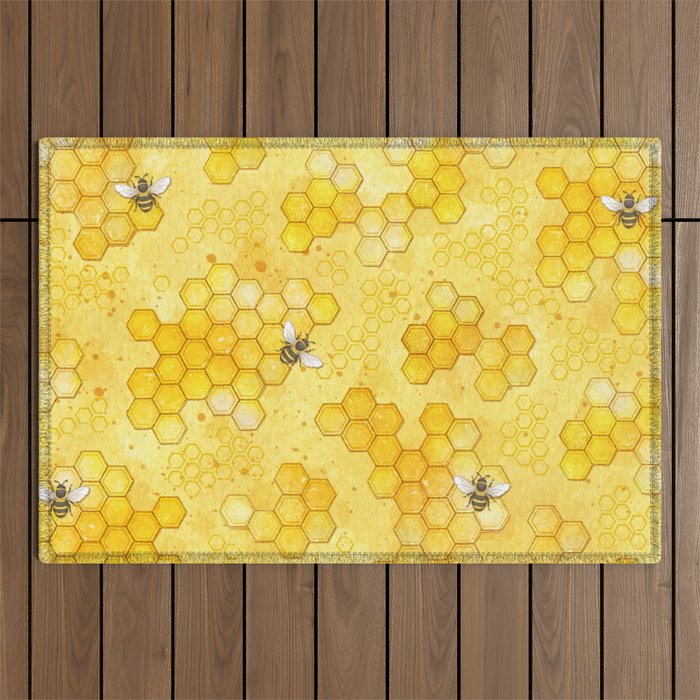 Meant to Bee - Honey Bees Pattern Outdoor Rug
