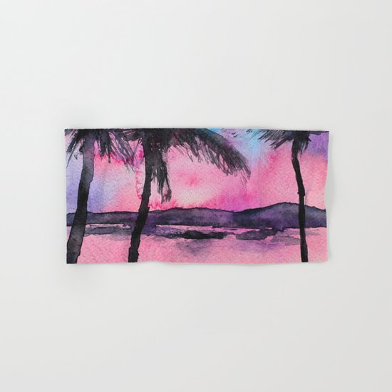 Tropical sunset || watercolor Hand & Bath Towel