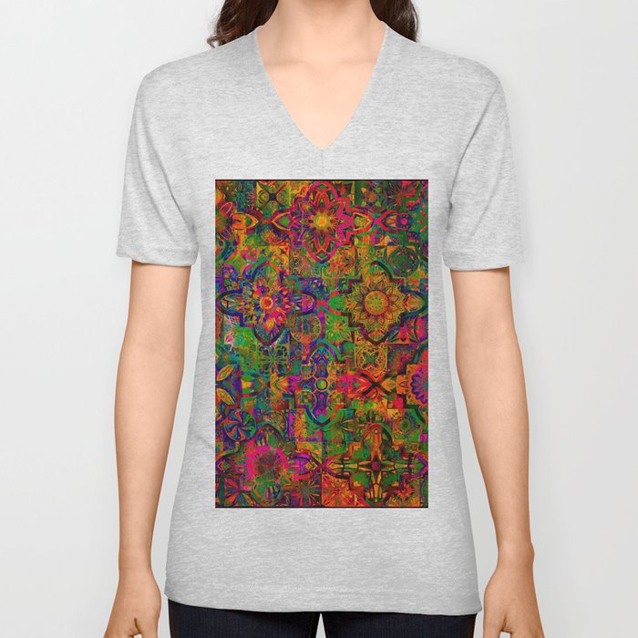 Bohemian hippie boho tie dye design V Neck T Shirt