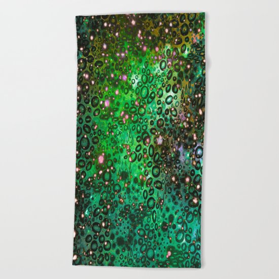 RAINBOW DOTTY OCEAN 3 Green Lime Ombre Space Galaxy Colorful Polka Dot Bubbles Abstract Painting Art Beach Towel