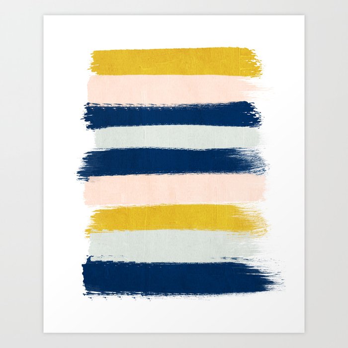 Esther Navy Mint Gold Painted Stripes Brushstrokes Minimal