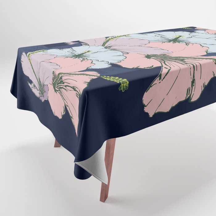 Tropical flowers pink blue and purple hibiscus Tablecloth