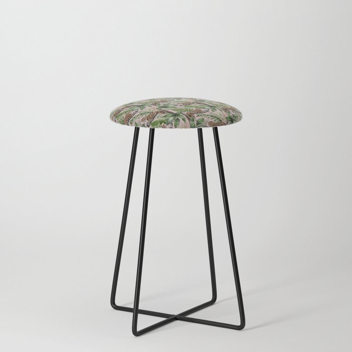Rain Forest Leopard Leaves Pattern Counter Stool