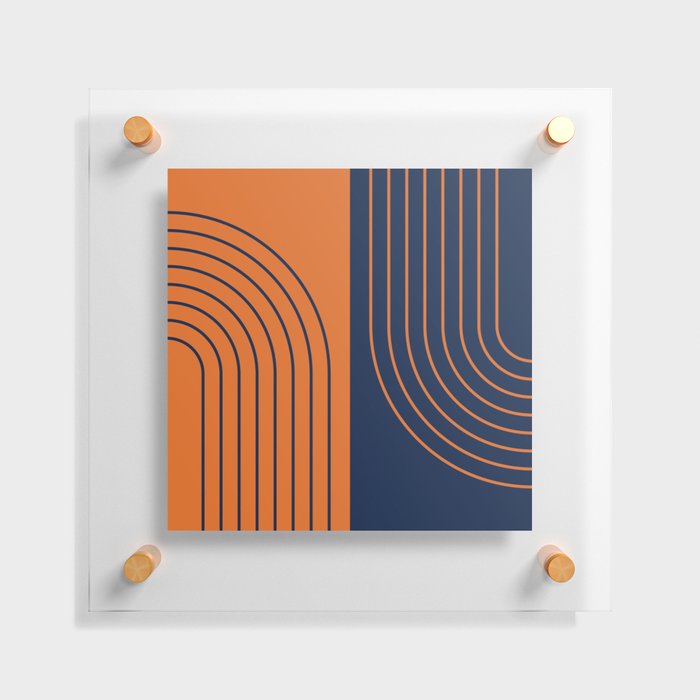 Abstract Geometric Rainbow Lines 10 in Navy Blue Orange Floating Acrylic Print