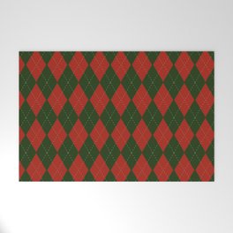 vintage christmas pattern argyle Welcome Mat