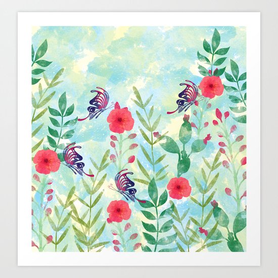 Watercolor floral garden Art Print