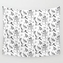 Christmas Snowman Doodle Pattern Wall Tapestry