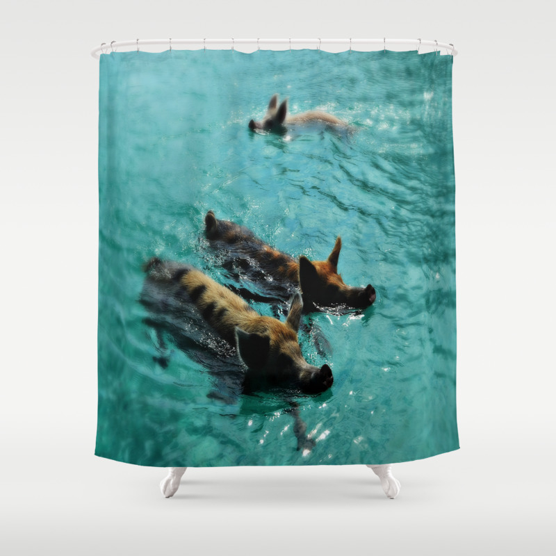 Swimming Pigs In The Exumas Bahamas Caribbean Shower Curtain By