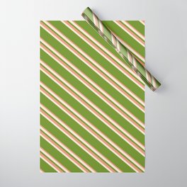 [ Thumbnail: Beige, Green & Dark Salmon Colored Striped/Lined Pattern Wrapping Paper ]