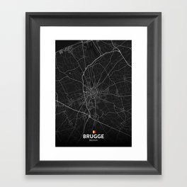 Brugge, Belgium - Dark City Map Framed Art Print