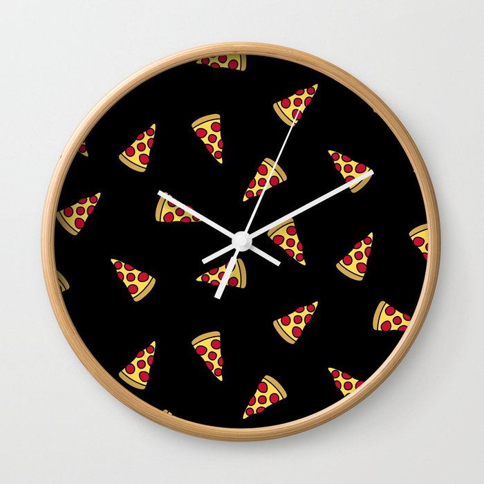 Pizza Slice Pattern (black) Wall Clock