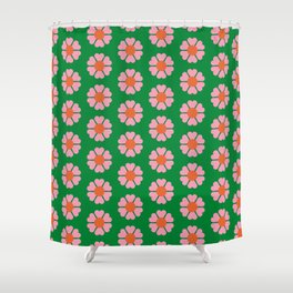 70s retro vintage green, pink and orange pattern background Shower Curtain