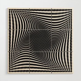 Black and White Warped Vortex Square Polka Dot Pattern Wood Wall Art