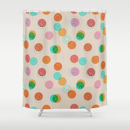 Happy Face Stamp Print Shower Curtain