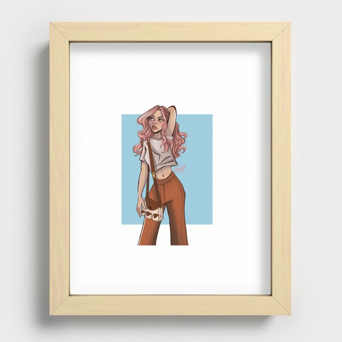 Pink Hair Girl Illustration Recessed Framed Print