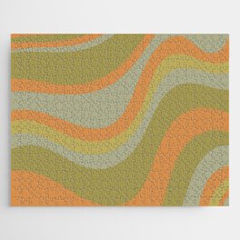 Retro Waves Abstract Pattern Celadon Green Orange Jigsaw Puzzle