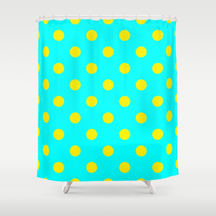 Amazing Blue Yellow Polka Dot Pattern Shower Curtain