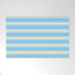 [ Thumbnail: Light Sky Blue and Light Yellow Colored Stripes Pattern Welcome Mat ]