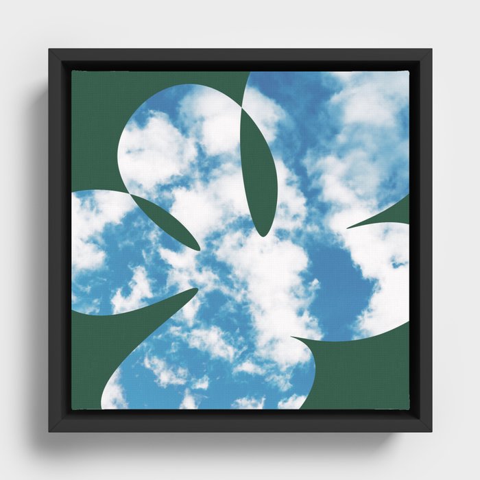 The Sky in Abstract Flower Shape (Deep Green BG) Framed Canvas