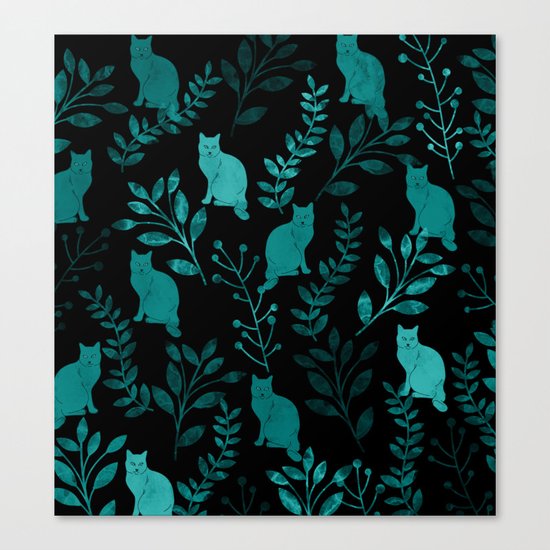 Watercolor Floral and Cat IV Canvas Print