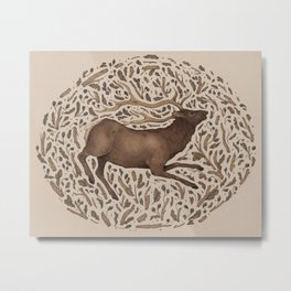 Elk in Nature Metal Print | Deer, Floral, Nature, Curated, Forest, Other, Vintage, Painting, Digital, Animal 