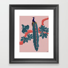 Teal Jungle Peacock Framed Art Print