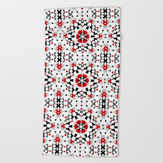 Ornament red , black , white Beach Towel