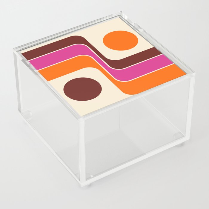 Retro 70s Style Geometric Design 742 Airlines Orange Hot Pink and Brown Acrylic Box