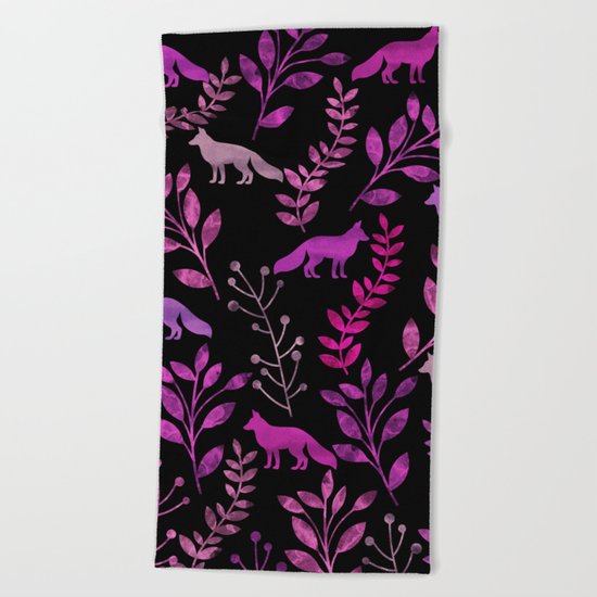 Watercolor Floral & Fox II Beach Towel