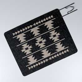 Southwestern Pattern 129 Black and Linen Picnic Blanket