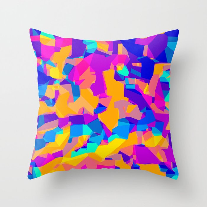 pink purple blue orange and yellow geometric painting abstract background Throw Pillow