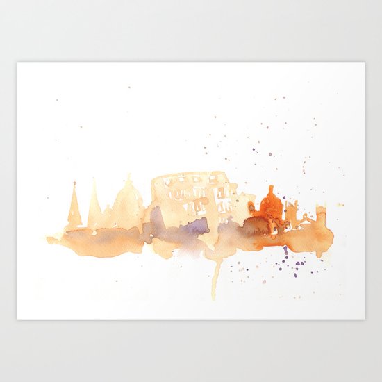 Watercolor landscape illustration_Rome - Colosseum Art Print