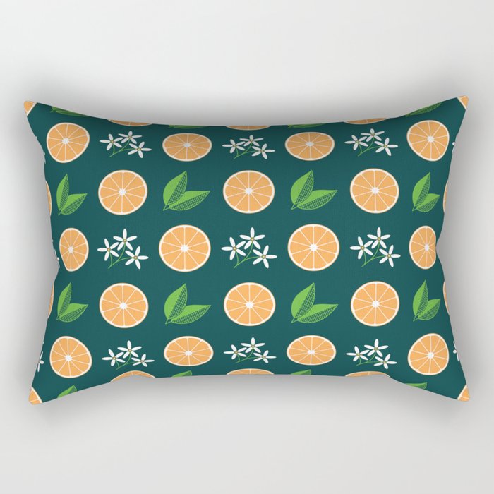 Pattern with orange fruit slice, white flower and green foliage Rectangular Pillow