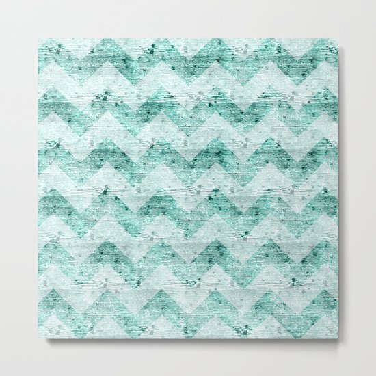 Teal Wood Chevron Metal Print
