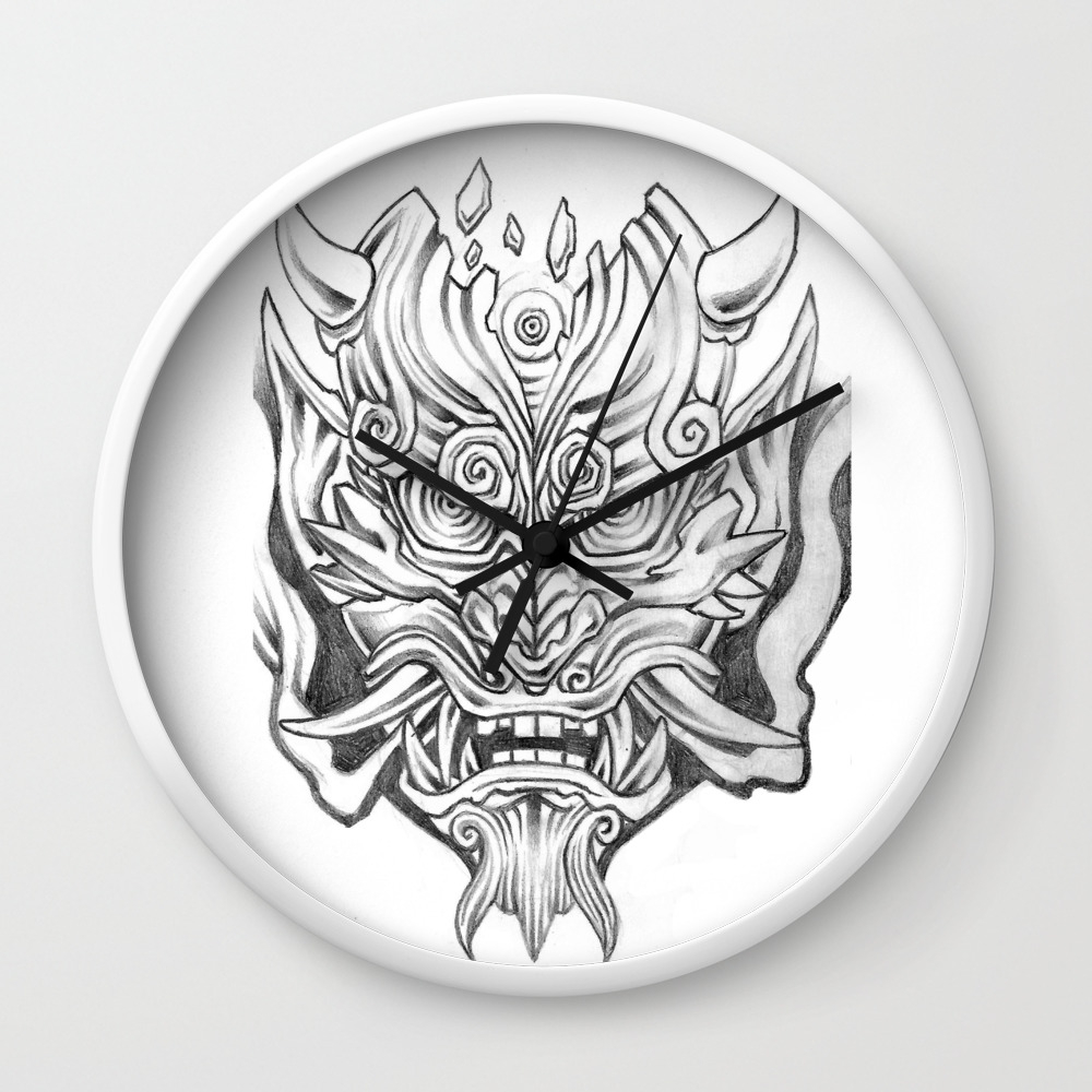 Japanese Oni Mask Design Wall Clock By Dnlribeiroart Society6