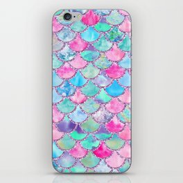 Colorful Pink and Blue Watercolor Trendy Glitter Mermaid Scales  iPhone Skin