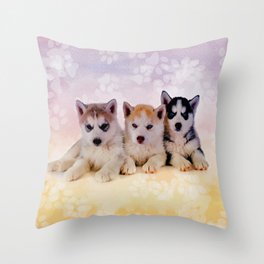 Siberian Husky Puppies Throw Pillow