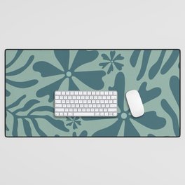 Groovy Flowers and Leaves in Teal Desk Mat