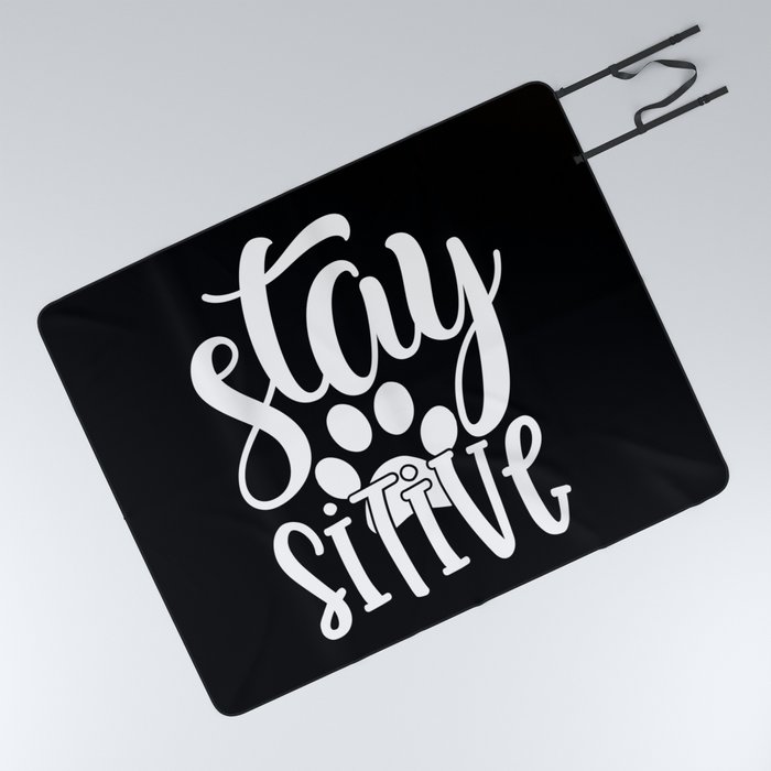 Stay Pawsitive Cute Funny Typography Slogan Picnic Blanket