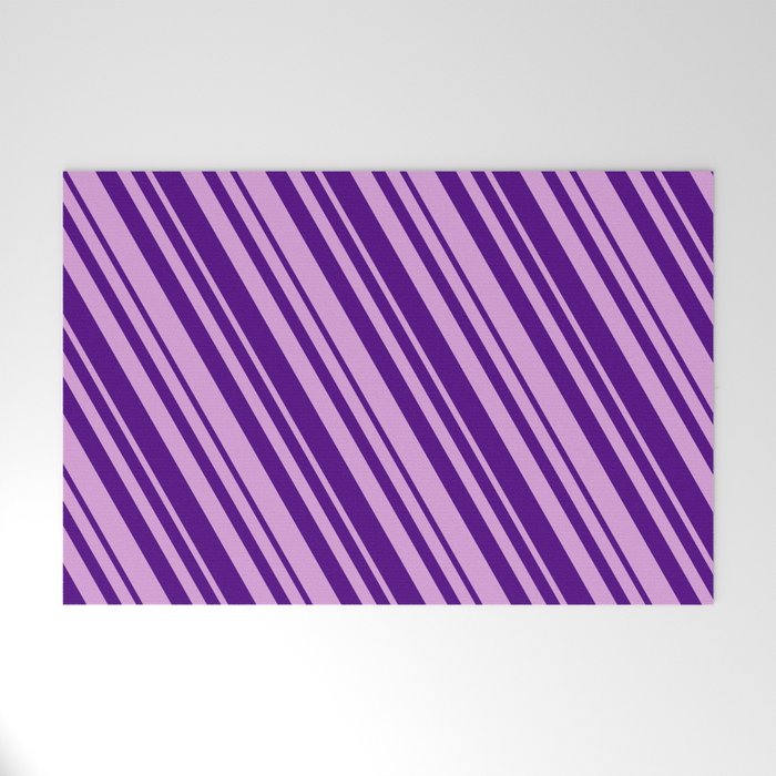 Plum and Indigo Colored Lines/Stripes Pattern Welcome Mat