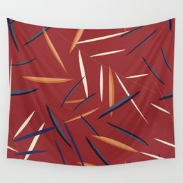 Leaves in a red background Wall Tapestry