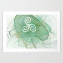 Celtic triskele symbol on fractal design Art Print