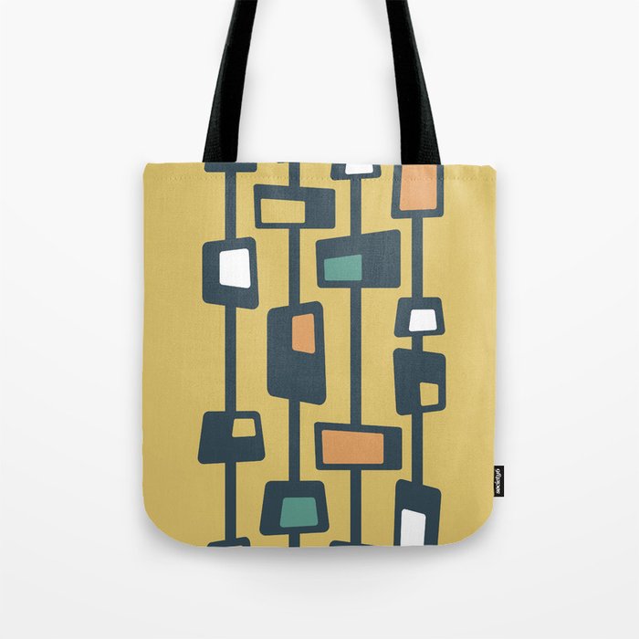 Mid Century Funky Blocks in Charcoal and Yellow Tote Bag