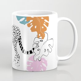 Tropical leopard monstera leaves black pink turquoise Mug