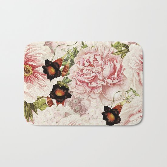 Vintage Peony and Ipomea Pattern - Smelling Dreams by #UtART Bath Mat