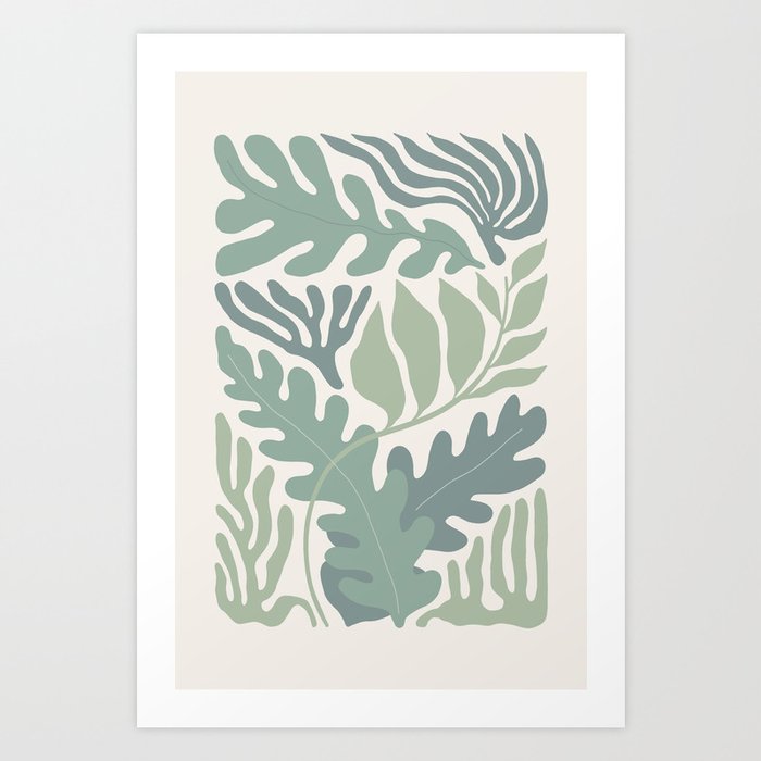 Abstract Tropical Botanicals Matisse Inspired in Sage Green 2 Art Print