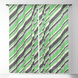 [ Thumbnail: Dark Grey, Lime Green, Light Yellow, and Black Colored Pattern of Stripes Sheer Curtain ]