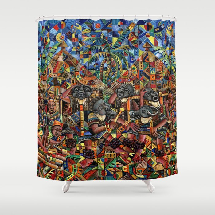 Juju Dance Group painting of African voodoo dance Shower Curtain