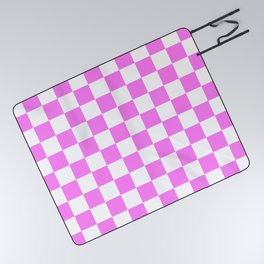 Checkered Pattern White and Rose Pink Picnic Blanket