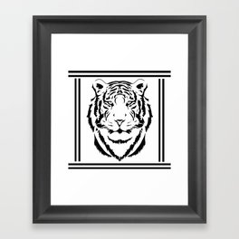 Black and white tiger head with lines Framed Art Print